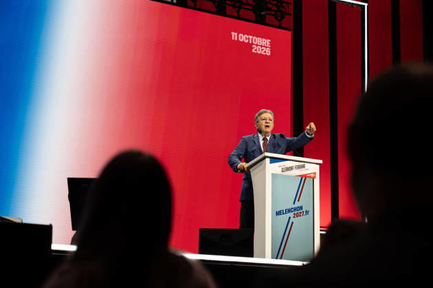 October 11, 2026, Clermont-Ferrand, Auvergne-Rho Ne-Alpes, France: CLERMONT-FERRAND, FRANCE - OCTOBER 11, 2026: Jean-Luc Melenchon, leader of the far-left party La France Insoumise (LFI) and 2027 presidential candidate, delivers a speech during a major political rally at the Zenith d Auvergne in Clermont-Ferrand, France, on October 11, 2026. Around 10,000 supporters gathered at the venue to attend the campaign event. Clermont-Ferrand France - ZUMAa252 20261011_zip_a252_010 Copyright: xDavidxAllignonx