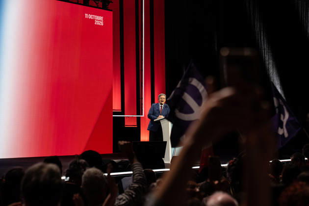 October 11, 2026, Clermont-Ferrand, Auvergne-Rho Ne-Alpes, France: CLERMONT-FERRAND, FRANCE - OCTOBER 11, 2026: Jean-Luc Melenchon, leader of the far-left party La France Insoumise (LFI) and 2027 presidential candidate, delivers a speech during a major political rally at the Zenith d Auvergne in Clermont-Ferrand, France, on October 11, 2026. Around 10,000 supporters gathered at the venue to attend the campaign event. Clermont-Ferrand France - ZUMAa252 20261011_zip_a252_015 Copyright: xDavidxAllignonx
