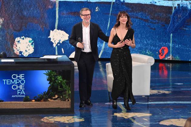 IPA89573859 - Milan, TV Show Che Tempo Che Fa - Nove. Pictured: Fabio Fazio, Sophie Marceau  Copyright: xTe-Cox xComi Terenghix IPA89573859