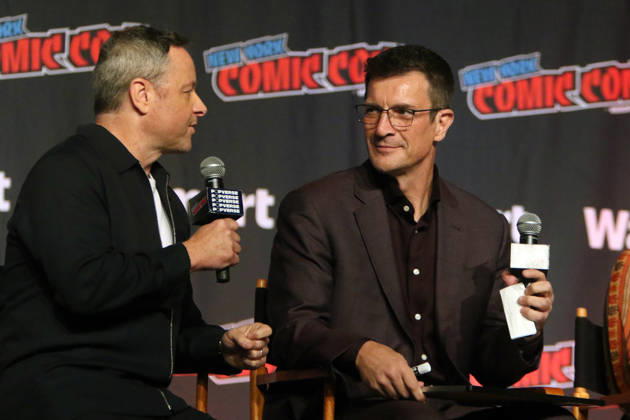 NEW YORK, NY- OCTOBER 11: Alexi Hawley and Nathan Fillion pictured at The Rookie panel during New York Comic Con 2026 at Javits Center on October 11, 2026 in New York City. Copyright: xRWx
