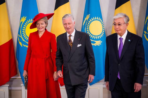 Queen Mathilde of Belgium; King Philippe - Filip of Belgium and Kazakhstan s President Kassym-Jomart Tokayev pictured during a State visit of the Belgian King and Queen to Kazakhstan, on Monday 12 October 2026. The first State Visit of Belgium s royal couple in central Asia from 11 to 14 October 2026, aims to highlight bilateral cooperation in the economic, academic, and cultural fields. POOL  JASPERxJACOBS 189534802