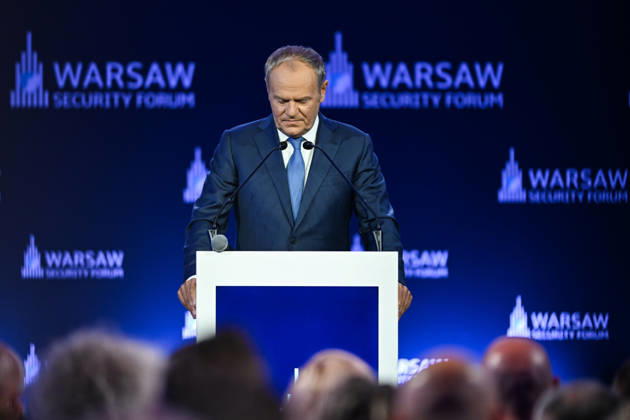 Warsaw Security Forum 2026 kicks off in Poland WARSAW, POLAND - OCTOBER 12: Polish Prime Minister Donald Tusk delivers his opening remarks to delegates on the first day of the Warsaw Security Forum 2026 (WSF2026) in Warsaw, Poland, on October 12, 2026. The two-day international defense conference brings together regional leaders, NATO officials and military commanders under this year s theme, United We Stand. Artur Widak Anadolu Warsaw Poland. Editorial use only. Please get in touch for any other usage.  Copyright: x2026xAnadoluxArturxWidakx