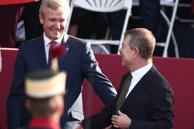 October 12 Parade for Hispanic Heritage Day The president of the Xunta de Galicia, Alfonso Rueda i, and the President of Castilla-La Mancha, Emliano García Page, during the solemn ceremony honoring the national flag and the military parade on October 12, Hispanic Heritage Day, in the Plaza de Cánovas del Castillo, on October 12, 2026, in Madrid, Spain. The events begin with the flag-raising ceremony and are followed by a tribute to those who gave their lives for the country. Subsequently, the military air and ground parades begin. Approximately 4,400 members of the Armed Forces, the security forces, and various civilian public institutions are participating this year in the parade presided over by the King and Queen. The aerial parade feat Copyright: xEduardoxParrax 7840564