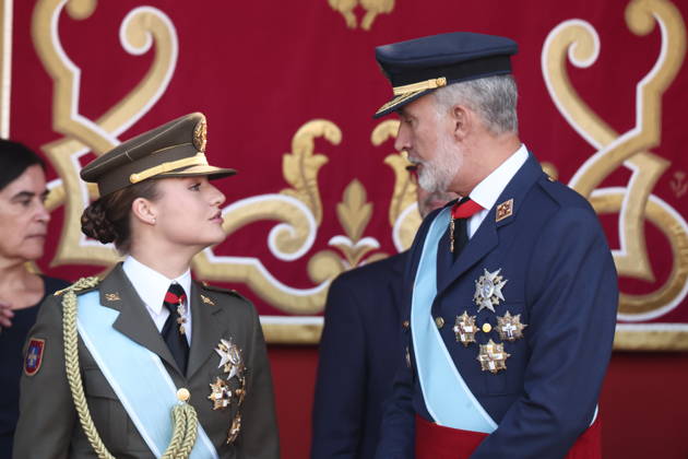 October 12 Parade for Hispanic Heritage Day King Felipe VI and Princess Leonor during the solemn ceremony honoring the national flag and the military parade on October 12, Hispanic Heritage Day, in the Plaza de Cánovas del Castillo, on October 12, 2026, in Madrid, Spain. The events begin with the raising of the flag and are followed by a tribute to those who gave their lives for the country. Subsequently, the military air and ground parades begin. Approximately 4,400 members of the Armed Forces, the security forces, and various civilian public institutions are participating this year in the parade presided over by the King and Queen. The aerial parade featured 50 fighter, training, and transport aircraft, as well as around 30 helicopters.  Copyright: xEduardoxParrax 7840569