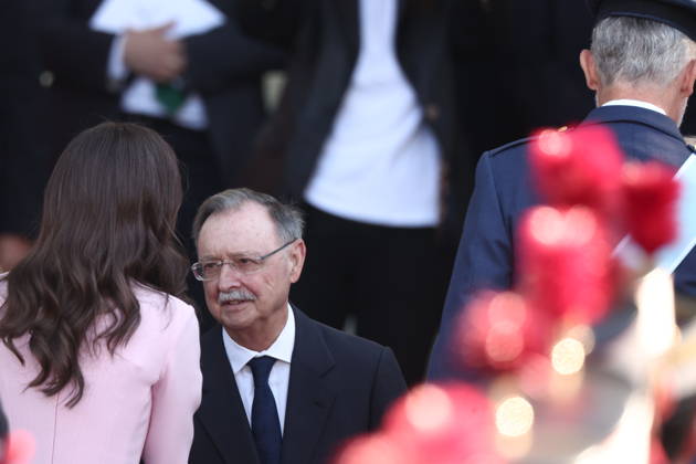 October 12 Parade for Hispanic Heritage Day: Queen Letizia greets the president of Ceuta, Juan Jesús Vivas, during the solemn ceremony honoring the national flag and the military parade for October 12, Hispanic Heritage Day, in Plaza de Cánovas del Castillo, on October 12, 2026, in Madrid, Spain. The events begin with the raising of the flag and are followed by a tribute to those who gave their lives for the country. Subsequently, the military air and ground parades begin. Approximately 4,400 members of the Armed Forces, the security forces, and various civilian public institutions are participating this year in the parade presided over by the King and Queen. The aerial parade featured 50 fighter, training, and transport aircraft, as well  Copyright: xEduardoxParrax 7840588