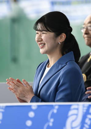 Princess Aiko in Aomori Pref. Japanese Princess Aiko watches a rubber baseball game during the 80th National Sports Festival in Rokunohe in Aomori Prefecture, northeastern Japan, on Oct. 12, 2026.  A14AA0005630663P