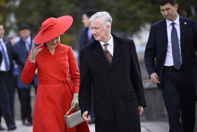 Queen Mathilde of Belgium and King Philippe - Filip of Belgium pictured during the official state visit of the Belgian King and Queen to Kazakhstan, on Monday 12 October 2026. The first State Visit of Belgium s royal couple in central Asia from 11 to 14 October 2026, aims to highlight bilateral cooperation in the economic, academic, and cultural fields.  JASPERxJACOBS 189540349