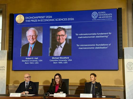 US economists Hall and Woodford win 2026 Nobel Prize for Economics STOCKHOLM, SWEDEN - OCTOBER 12: Officials announce the winners of the 2026 Nobel Prize in Economic Sciences during a press conference at the Royal Swedish Academy of Sciences in Stockholm, Sweden, on October 12, 2026. US economists Robert E. Hall and Michael Woodford are awarded the prize for their work on the microeconomic foundations of macroeconomic stabilisation . Atila Altuntas Anadolu Stockholm Sweden. Editorial use only. Please get in touch for any other usage.  Copyright: x2026xAnadoluxAtilaxAltuntasx