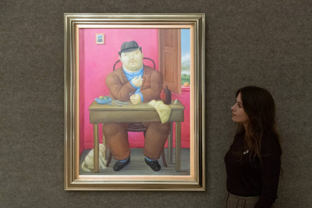 Bonhams 20th 21st Century Art Day Evening Sales Highlights Photocall - Bonhams, London, UK - 12 October, 2026 A staff member views Homme Ã Table by Fernando Botero (est. Â£250k - Â£350k) as part of Bonhams 20th 21st Century Art Day Evening Sales which is to go on auction from 15th - 16th October 2026 at Bonhams in London, England, UK on Monday 12 October, 2026., Credit:Justin Ng Avalon UK, England, London, Bonhams  Copyright: xJustinxNgx xAvalonx 1142586634
