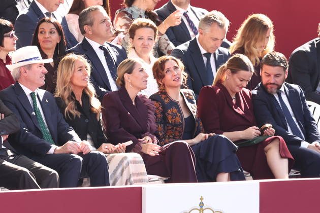 October 12 Parade for Hispanic Heritage Day: The president of the Regional Government of Extremadura, María Guardiola 3i, and the president of the Community of Madrid, Isabel Díaz Ayuso 3d, and the president of the Balearic Government, Marga Prhoens (2d), during the solemn ceremony honoring the national flag and the military parade for October 12, Hispanic Heritage Day, in the Plaza de Cánovas del Castillo, on October 12, 2026, in Madrid, Spain. The events begin with the raising of the flag and are followed by a tribute to those who gave their lives for the country. Subsequently, the military air and ground parades begin. Approximately 4,400 members of the Armed Forces, the security forces, and various civilian public institutions are part Copyright: xEduardoxParrax 7840701