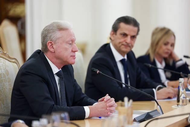 RUSSIA, MOSCOW - OCTOBER 12, 2026: Youssef Rajji, Lebanon s Minister of Foreign Affairs and Emigrants, attends a meeting with Sergei Lavrov, Russia s Foreign Minister, at the Reception House of the Foreign Ministry. Artyom Geodakyan TASS  99173804