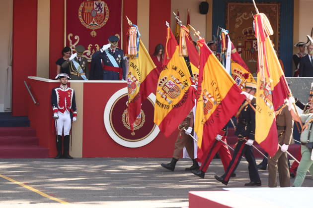 October 12 Parade for Hispanic Heritage Day I D Princess Leonor, King Felipe VI, Queen Letizia, and Infanta Sofía, during the solemn ceremony honoring the national flag and the military parade for October 12, Hispanic Heritage Day, in the Plaza de Cánovas del Castillo, on October 12, 2026, in Madrid, Spain. The ceremonies begin with the raising of the flag and are followed by a tribute to those who gave their lives for the country. Subsequently, the military air and ground parades begin. Approximately 4,400 members of the Armed Forces, the security forces, and various civilian public institutions are participating this year in the parade presided over by the King and Queen. The aerial parade featured 50 fighter, training, and transport air Copyright: xEduardoxParrax 7840705