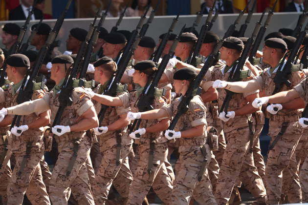 October 12 Parade for Hispanic Heritage Day Members of the State Security Forces during the solemn ceremony honoring the national flag and the military parade on October 12, Hispanic Heritage Day, in the Plaza de Cánovas del Castillo, on October 12, 2026, in Madrid, Spain. The events begin with the raising of the flag and are followed by a tribute to those who gave their lives for the country. Subsequently, the military air and ground parades begin. Approximately 4,400 members of the Armed Forces, the security forces, and various civilian public institutions are participating this year in the parade presided over by the King and Queen. The aerial parade featured 50 fighter, training, and transport aircraft, as well as around 30 helicopters Copyright: xEduardoxParrax 7840721