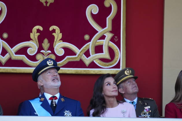 12-10-2026 Madrid Princess Leonor and Princess Sofia and Queen Letizia and King Felipe attend the tribute ceremony to the national flag and the military parade during the National Day, Dia de la Hispanidad, at Plaza de Canovas del Castillo in Madrid. No Spain Â  Copyright: xPPEx