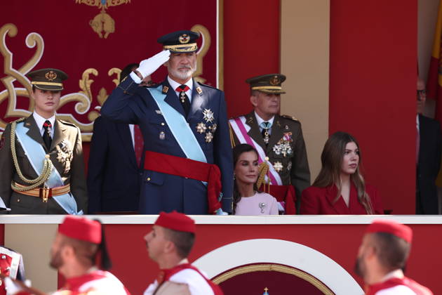 October 12 Parade for Hispanic Heritage Day King Felipe VI during the solemn ceremony honoring the national flag and the military parade for October 12, Hispanic Heritage Day, in the Plaza de Cánovas del Castillo, on October 12, 2026, in Madrid, Spain. The events begin with the raising of the flag and are followed by a tribute to those who gave their lives for the country. Subsequently, the military air and ground parades begin. Approximately 4,400 members of the Armed Forces, the security forces, and various civilian public institutions are participating this year in the parade presided over by the King and Queen. The aerial parade featured 50 fighter, training, and transport aircraft, as well as around 30 helicopters. On the ground, some  Copyright: xEduardoxParrax 7840753
