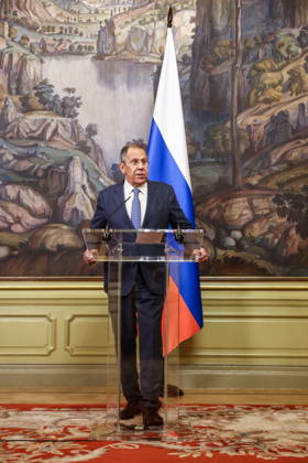 RUSSIA, MOSCOW - OCTOBER 12, 2026: Sergei Lavrov, Russia s Foreign Minister, gives a press conference following a meeting with Youssef Rajji, Lebanon s Minister of Foreign Affairs and Emigrants, at the Reception House of the Foreign Ministry. Artyom Geodakyan TASS  99175919
