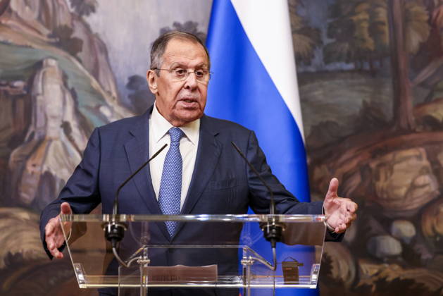 RUSSIA, MOSCOW - OCTOBER 12, 2026: Sergei Lavrov, Russia s Foreign Minister, gives a press conference following a meeting with Youssef Rajji, Lebanon s Minister of Foreign Affairs and Emigrants, at the Reception House of the Foreign Ministry. Artyom Geodakyan TASS  99176101