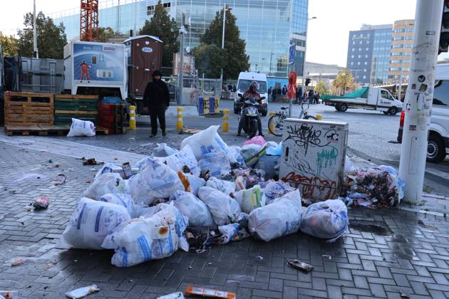 the aftermath of a riot outside the Gare du Midi-Zuid Station, in Brussels on Monday 12 October 2026, as a strike in the public services against the Federal Government s budgetary measures is organised by the trade unions.  NICOLASxMAETERLINCK 189545404
