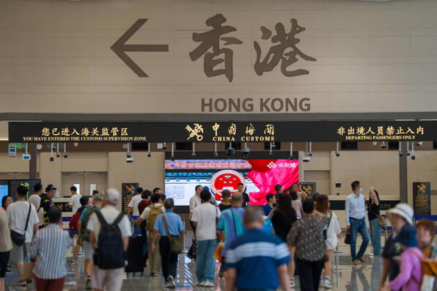 Huanggang Port Opens The path to the Hong Kong side border control inside Huanggang Port on October 12, 2026 in Shenzhen, China. (Photo by STR Nexpher Images) SHENZHEN