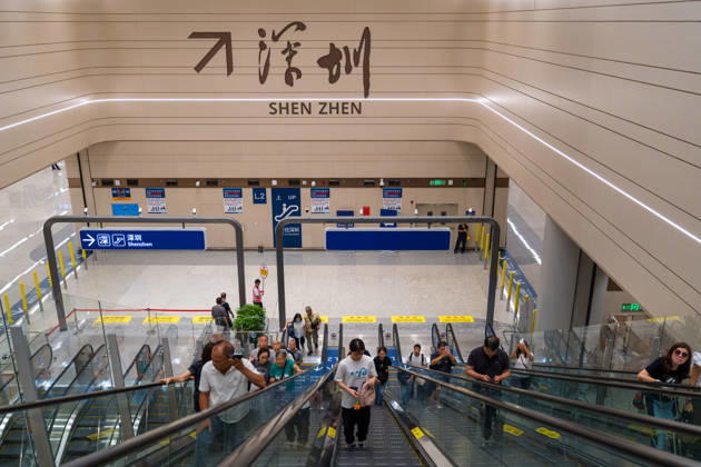 Huanggang Port Opens A general view showing escalator in Huanggang Port leading to border control to Shenzhen on October 12, 2026 in Hong Kong. (Photo by STR Nexpher Images) HONG KONG