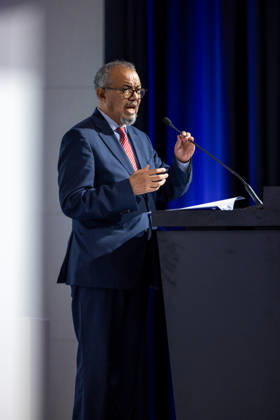 World Health Summit 2026 Weltgesundheitsgipfel 2. Tag Deutschland, Berlin am 12. Oktober 2026: Veröffentlichung des Abschlussberichts (Capstone Insights Report) des Global Preparedness Monitoring Board (GPMB). Launch of the GPMB Capstone Insights Report Getting Ahead of Pandemic Risk: Insights from Eight Years of Global Monitoring. Im Bild: Dr. Tedros Adhanom Ghebreyesus Generaldirektor der Weltgesundheitsorganisation (WHO). World Health Organization (WHO) Director-General.