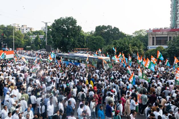 October 12, 2026, New Delhi, India: NEW DELHI, INDIA, OCTOBER 12, 2026: Congress leader Rahul Gandhi and INDIA bloc leaders march towards the Supreme Court in New Delhi, demanding the resignation of Chief Election Commissioner Gyanesh Kumar over alleged irregularities in the Special Intensive Revision (SIR) of electoral rolls. The march takes place amid heavy security deployment and barricades in central Delhi. The Election Commission denies wrongdoing. New Delhi India - ZUMAq101 20261012_zna_q101_106 Copyright: xYannixRawatx