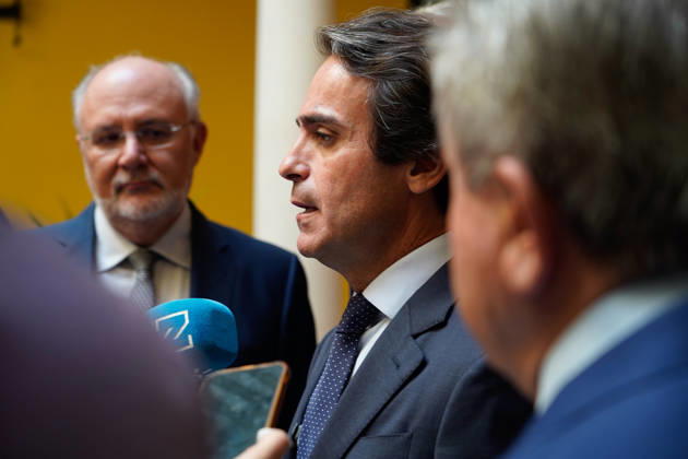 The Gaesco Forum on Key Infrastructure for the City was held in Seville. The Regional Minister of Public Works and Mobility for the Regional Government of Andalusia, Mario Munoz Atanet, speaks to the media before participating in the Gaesco Forum with the presentation Infrastructure for Seville: Challenges and Opportunities. October 13, 2026, in Seville, Andalusia, Spain. October 13, 2026, Seville, Andalusia, Spain Seville, Andalusia, Spain Spain Copyright: xGogoxLobatox 7842086