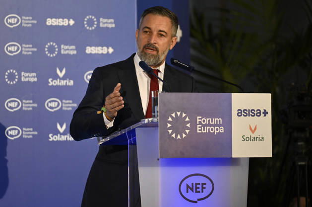 Vox leader Abascal and RN chief Bardella attend Forum Europa in Madrid MADRID, SPAIN - OCTOBER 13: Leader of Spain s far-right Vox party Santiago Abascal speaks during the Forum Europa session in Madrid, Spain, on October 13, 2026. Burak Akbulut Anadolu Madrid Spain. Editorial use only. Please get in touch for any other usage.  Copyright: x2026xAnadoluxBurakxAkbulutx