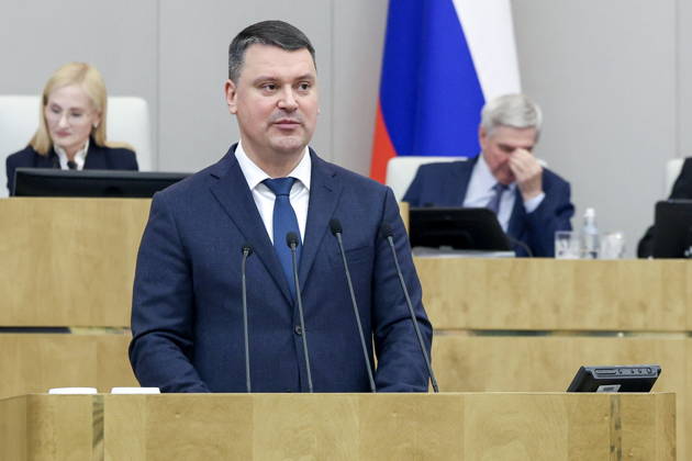 RUSSIA, MOSCOW - OCTOBER 13, 2026: Sergei Chirkov, Chairman of the Pension and Social Insurance Fund of Russia, addresses a plenary meeting of the Russian State Duma. Russian State Duma Press Office TASS  99239290