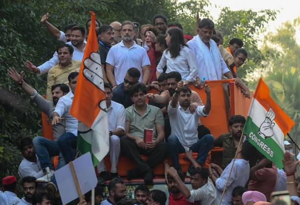 October 12, 2026, New Delhi, India: NEW DELHI, INDIA, OCTOBER 12, 2026: Congress leaders Rahul Gandhi and Priyanka Gandhi Vadra take part in a protest march from Barakhamba Road towards the Supreme Court in New Delhi, demanding the resignation of Chief Election Commissioner Gyanesh Kumar over alleged irregularities in the Special Intensive Revision (SIR) of electoral rolls. The Election Commission denies wrongdoing. New Delhi India - ZUMAq101 20261012_zna_q101_206 Copyright: xVishalxKapoorx