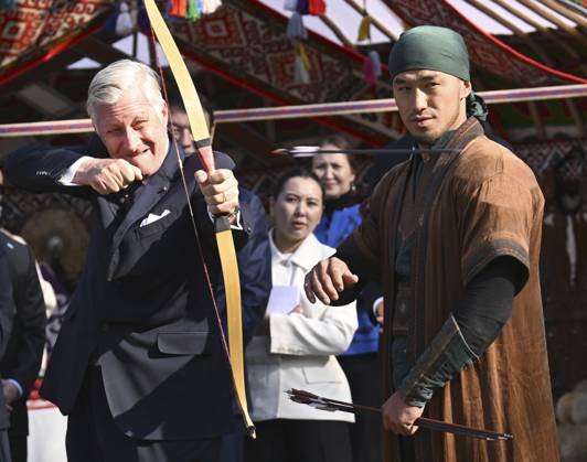 State Visit of King Philippe and Queen Mathilde to Kazakhstan (Day 4) ALMATY, KAZAKHSTAN - OCTOBER 14 : State Visit of King Philippe and Queen Mathilde to Kazakhstan (Day 4) - Traditional Cultural Performance (Horse show, stables and yurt), on October 14, 2026 in Almaty, Kazakhstan, 14 10 2026 Almaty Kazakhstan  Copyright: xDidierxLebrunx