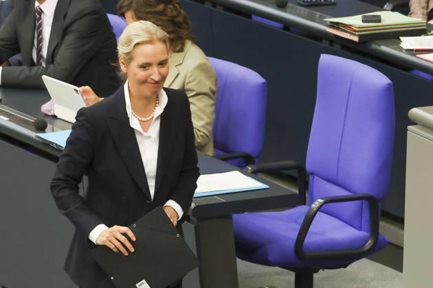 Alice Weidel bei der Sitzung im Deutschen Bundestag am 14.10.2026 in Berlin Bundeskanzler Merz bei Regierungserklärung m Deutschen Bundestag