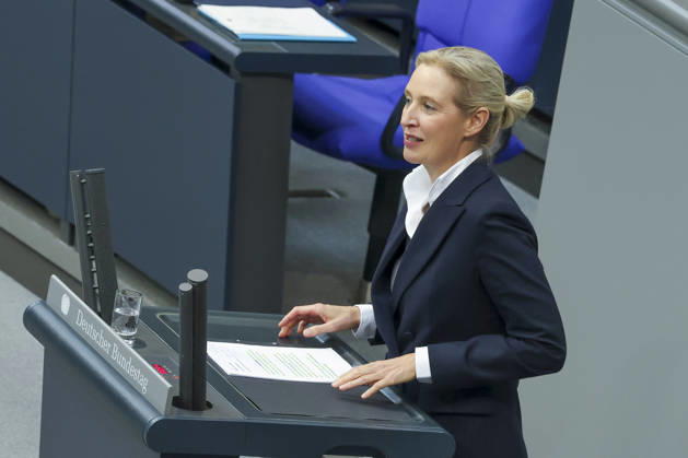 Alice Weidel bei der Sitzung im Deutschen Bundestag am 14.10.2026 in Berlin Bundeskanzler Merz bei Regierungserklärung m Deutschen Bundestag
