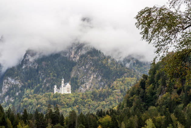 Herbst im Allgäu Blick auf die Herbstlandschaft mit Schloss Neuschwanstein., Schwangau Bayern Deutschland