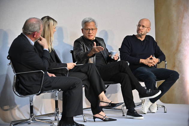STOCKHOLM, SWEDEN, October 15, 2026 Marcus Wallenberg, Jenny Nordlöw, CEO of Sferical AI, Jensen Huang, CEO of Nvidia, and Daniel Ek, founder of Spotify, at the Sferical One event hosted by Nvidia at Eric Ericsonhallen on Thursday, STOCKHOLM, SWEDEN x10040x Copyright: xAndersxWiklund TTx SFERICAL ONE NVIDIA FVgLNQb6x78