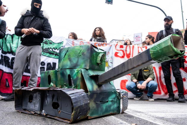 October 16, 2026, Turin, Piedmont, Italy: After days of occupations at many high schools across the city, following the French model, on Friday, October 16, in Turin, thousands of students took to the streets to protest the lack of resources in the school system and the inadequate condition of school buildings. The protesters marched through the city, stopping in front of Porta Susa, where teachers formed a human chain to separate them from the police. Lastly, in Piazza Castello, the police used water cannons and tear gas to disperse the demonstration, which had arrived outside the police headquarters. Turin Italy - ZUMAs377 20261016_znp_s377_062 Copyright: xPietroxStariccox