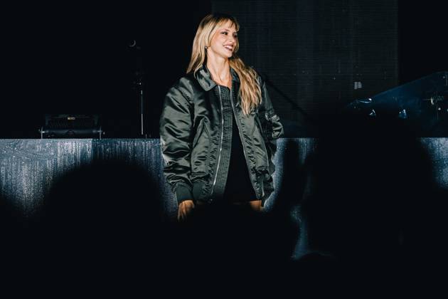 Belgian singer Angele pictured during the Angele Instinct Release Party , a surprise party organized by the Brussels singer to celebrate the release of her album Instinct at the Grote Markt Grand Place, in Brussels, Friday 16 October 2026.  EMILExWINDAL 190025723