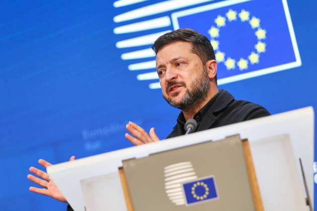 Brüssel, Belgien, 16.10.2026: Europa-Gebäude: EU-Gipfel: Wolodymyr Selenskyj gibt eine Pressekonferenz Copyright: xdtsxNachrichtenagenturx dts_139511