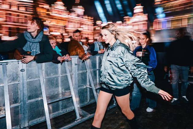 Belgian singer Angele pictured during the Angele Instinct Release Party , a surprise party organized by the Brussels singer to celebrate the release of her album Instinct at the Grote Markt Grand Place, in Brussels, Friday 16 October 2026.  EMILExWINDAL 190036500