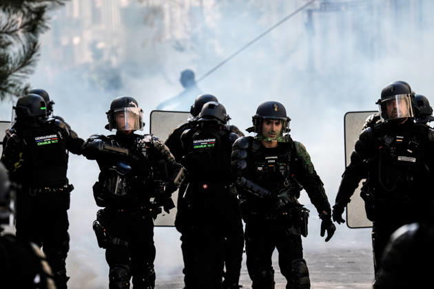 French police intervene in Nancy protests against rising living costs NANCY, FRANCE - OCTOBER 17: French riot police officers deploy tear gas to disperse demonstrators clashing with law enforcement during a nationwide protest over rising living costs, fuel prices, and education funding in Nancy, France on Saturday, October 17, 2026. Clashes broke out after groups of youth set up street barricades around secondary schools and central thoroughfares, prompting police units to intervene with crowd-control canisters to reopen urban transit corridors. Muhammed Said Tako Anadolu Nancy France. Editorial use only. Please get in touch for any other usage.  Copyright: x2026xAnadoluxMuhammedxSaidxTakox