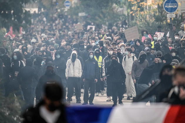 French police intervene in Nancy protests against rising living costs NANCY, FRANCE - OCTOBER 17: French riot police officers deploy tear gas to disperse demonstrators clashing with law enforcement during a nationwide protest over rising living costs, fuel prices, and education funding in Nancy, France on Saturday, October 17, 2026. Clashes broke out after groups of youth set up street barricades around secondary schools and central thoroughfares, prompting police units to intervene with crowd-control canisters to reopen urban transit corridors. Muhammed Said Tako Anadolu Nancy France. Editorial use only. Please get in touch for any other usage.  Copyright: x2026xAnadoluxMuhammedxSaidxTakox
