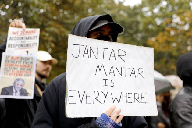 October 17, 2026, Berlin, Germany: BERLIN, GERMANY - OCTOBER 17, 2026: A small group of demonstrators hold placards at Oranienplatz in the Kreuzberg district to show solidarity with mass protests in India and to protest against the crackdown on them, as several people take the floor to discuss the situation. The demonstration followed a call by Neha Bora, president of the All India Studentsâ€⠢ Association (AISA), for people everywhere to back the protests, saying â€oeeverywhere is Jantar Mantarâ€Â, the site in Delhi where the main protests are taking place. The protests demand the resignation of Chief Election Commissioner Gyanesh Kumar over a revision of electoral rolls that opponents say led to the mass deletion of voters, whi - ZUMAq101 20261017_zna_q101_070 Copyright: xAlessiaxCoccax
