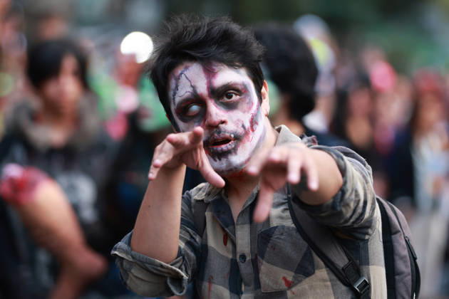Thousands join annual Zombie Walk in Mexico City MEXICO CITY, MEXICO - OCTOBER 18: A person in costume takes part in the annual Zombie Walk along the streets of the historic center in Mexico City, Mexico, on October 18, 2026. Thousands of people dressed as zombies and horror movie characters gather for the event, which is held annually in major cities around the world. Daniel Cardenas Anadolu Mexico City Mexico. Editorial use only. Please get in touch for any other usage.  Copyright: x2026xAnadoluxDanielxCardenasx