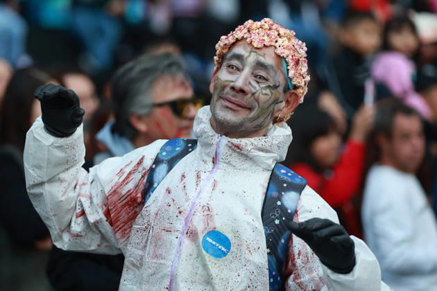 Thousands join annual Zombie Walk in Mexico City MEXICO CITY, MEXICO - OCTOBER 18: A person in costume takes part in the annual Zombie Walk along the streets of the historic center in Mexico City, Mexico, on October 18, 2026. Thousands of people dressed as zombies and horror movie characters gather for the event, which is held annually in major cities around the world. Daniel Cardenas Anadolu Mexico City Mexico. Editorial use only. Please get in touch for any other usage.  Copyright: x2026xAnadoluxDanielxCardenasx
