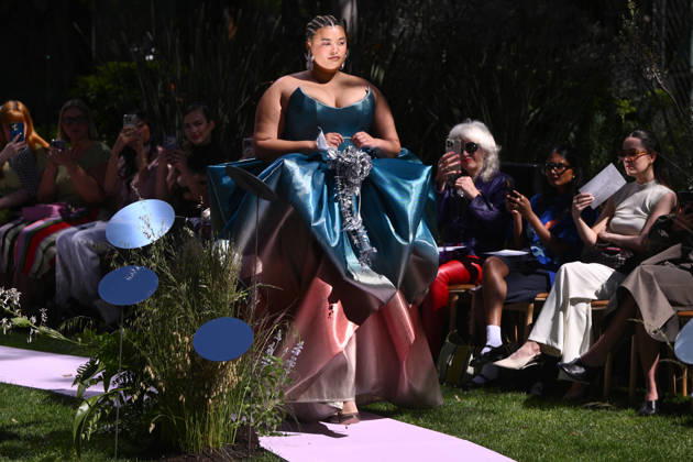 MELBOURNE FASHION WEEK PREVIEW, A model walks the runway during a 2026 Melbourne Fashion Week Runway Preview, at Sky Park, Melbourne, Monday, October 19, 2026. The preview features a selection of the upcoming collections that will appear on M FW runways including designers OUT OF HAND x Lisa Waup, Ebony Noire, Van Ermel Scherer, Perple, Gotham, Wilson Jedd Adams, Asiyam, Atoir, NGALI, Kuwaii, HoMie, Collective Closets x Mariam Farah, TOJHÃÄ, Amy Cottrell, BAAQIY and Sean Rentero. ( NO ARCHIVING MELBOURNE VICTORIA Australia Copyright: xJOELxCARRETTx 20261019167414823263