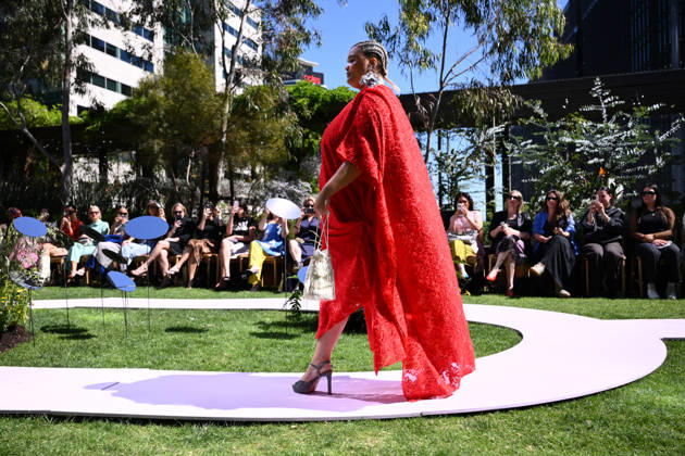 MELBOURNE FASHION WEEK PREVIEW, A model walks the runway during a 2026 Melbourne Fashion Week Runway Preview, at Sky Park, Melbourne, Monday, October 19, 2026. The preview features a selection of the upcoming collections that will appear on M FW runways including designers OUT OF HAND x Lisa Waup, Ebony Noire, Van Ermel Scherer, Perple, Gotham, Wilson Jedd Adams, Asiyam, Atoir, NGALI, Kuwaii, HoMie, Collective Closets x Mariam Farah, TOJHÃÄ, Amy Cottrell, BAAQIY and Sean Rentero. ( NO ARCHIVING MELBOURNE VICTORIA Australia Copyright: xJOELxCARRETTx 20261019127414949752