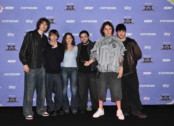 IPA89927984 - Milan, Italy: X Factor 2026 photocall featuring the 12 official contestants FRANCESCO GABBANI S TEAM In the photo: Scraffs, Alice Fregoso, Giacomo Calò  Copyright: xNickxZonnax xNickxZonnax IPA89927984
