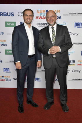Philipp Lahm und Martin Schulz bei der Verleihung des European Future Award 2026 im Tipi am Kanzleramt. Berlin, 19.10.2026