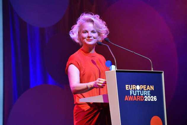 Anna Zeiter bei der Verleihung des European Future Award 2026 im Tipi am Kanzleramt. Berlin, 19.10.2026