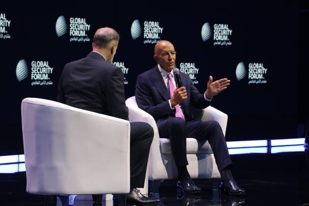 US Ambassador to Turkiye and Special Envoy for Syria Tom Barrack DOHA, QATAR - OCTOBER 20: US Ambassador to Ankara and Special Envoy for Syria and Iraq Tom Barrack delivers a speech during the 8th Global Security Forum, held under the theme The Future of Alliances, in Doha, Qatar, on October 20, 2026. Ali Altunkaya Anadolu Doha Qatar. Editorial use only. Please get in touch for any other usage. Copyright: x2026xAnadoluxAlixAltunkayax